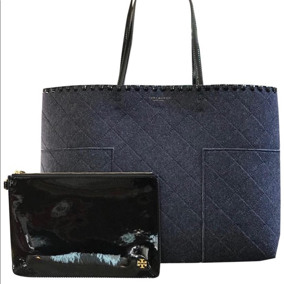 NWT Tory Burch block t felt handbag&wristlet